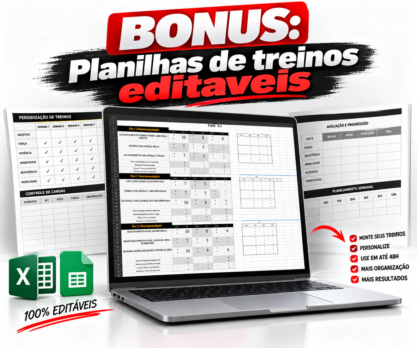 Bônus 3: Planilhas de Treinos Editáveis